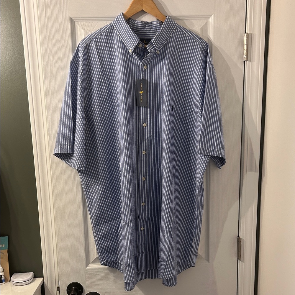 RALPH LAUREN Striped Short Sleeve Seersucker Summer Shirt Tall Size NWT